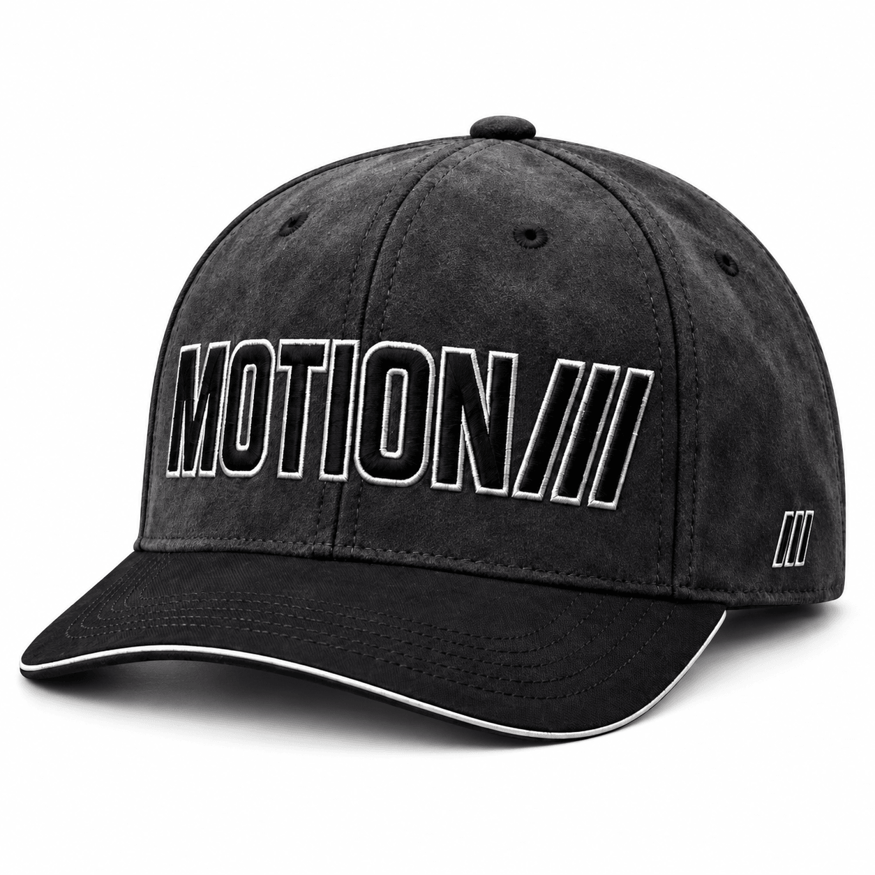 Charcoal MOTION outline cap front view on white