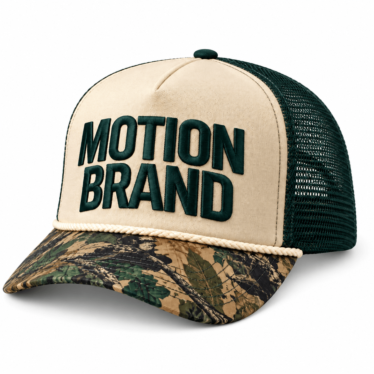 Forest camo trucker front view on white