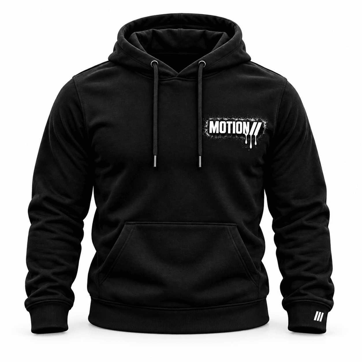 White shield MOTION hoodie front on white