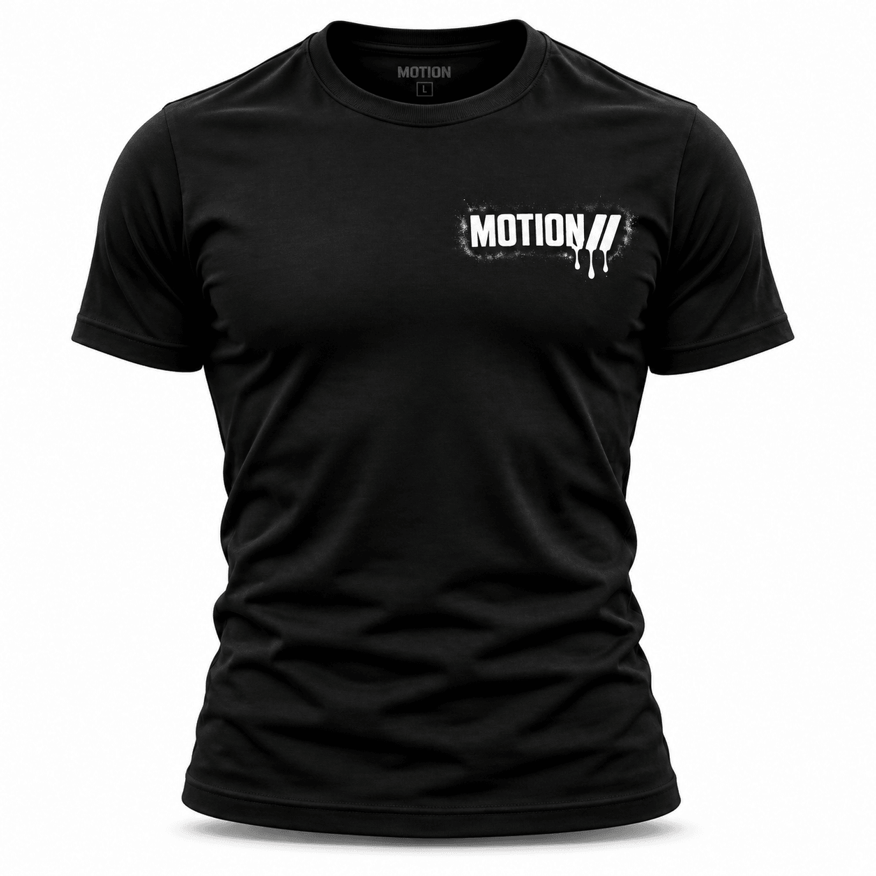 White shield MOTION tee front on white
